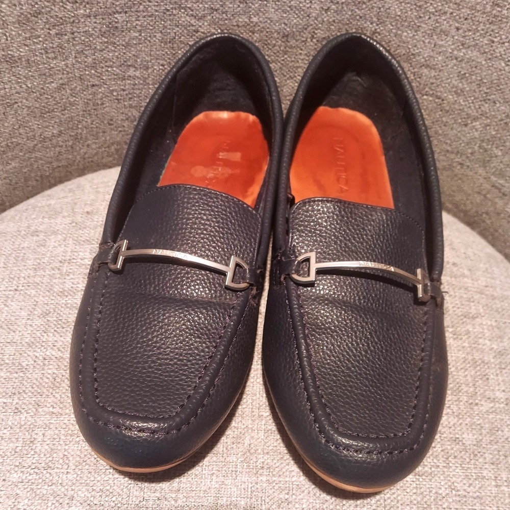 Nautica Rune Classic Navy Blue Pebbled Vegan Fisherman Loafers Womens Slip On 8W